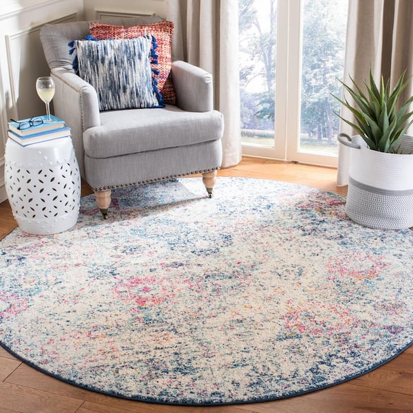 Madison Navy/Teal 5 ft. x 5 ft. Round Border Area Rug