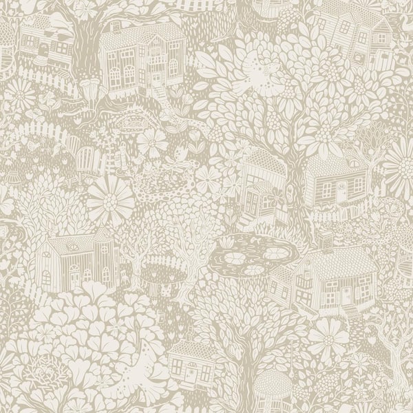 A-Street Prints Grey Bygga Bo Light Grey Woodland Village Wallpaper Sample