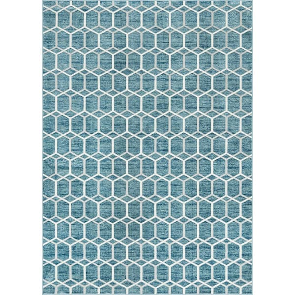 Unique Loom Matrix Trellis Tile Blue 9 ft. 10 in. x 14 ft. Area Rug