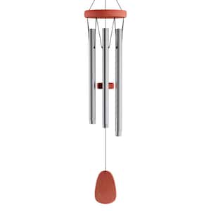 28 in. Metal and Wood Wind Chime in Silver