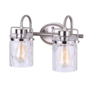 Arden 15 in. 2-Light Brushed Nickel Vanity Light with Watermark Glass Shade
