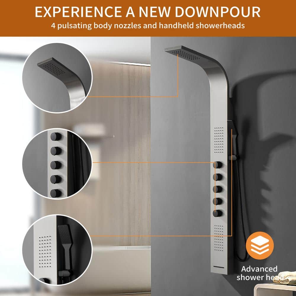 Black and Nickel Modern Dual Head Shower Panel System with Massage Jets