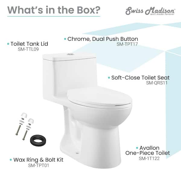 Swiss Madison Avallon 1 Piece 0 8 1 28 Gpf Dual Flush Elongated Toilet In Glossy White Seat Included Sm 1t122 The Home Depot