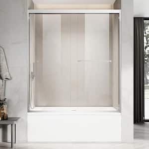 UKD06 56 to 60 in. W x 66 in. H Double Sliding Semi-Frameless Bathtub Door in Chrome with EnduroShield Clear Glass