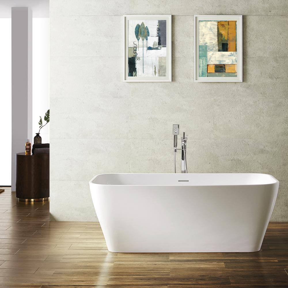 Augustine 59.1'' White Acrylic Freestanding Soaking Bathtub