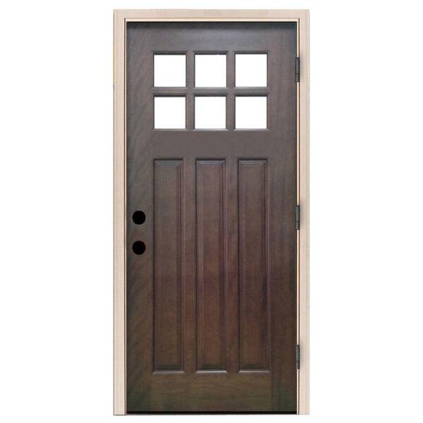 Steves & Sons 32 in. x 80 in. Craftsman 6 Lite Stained Mahogany Wood Prehung Front Door