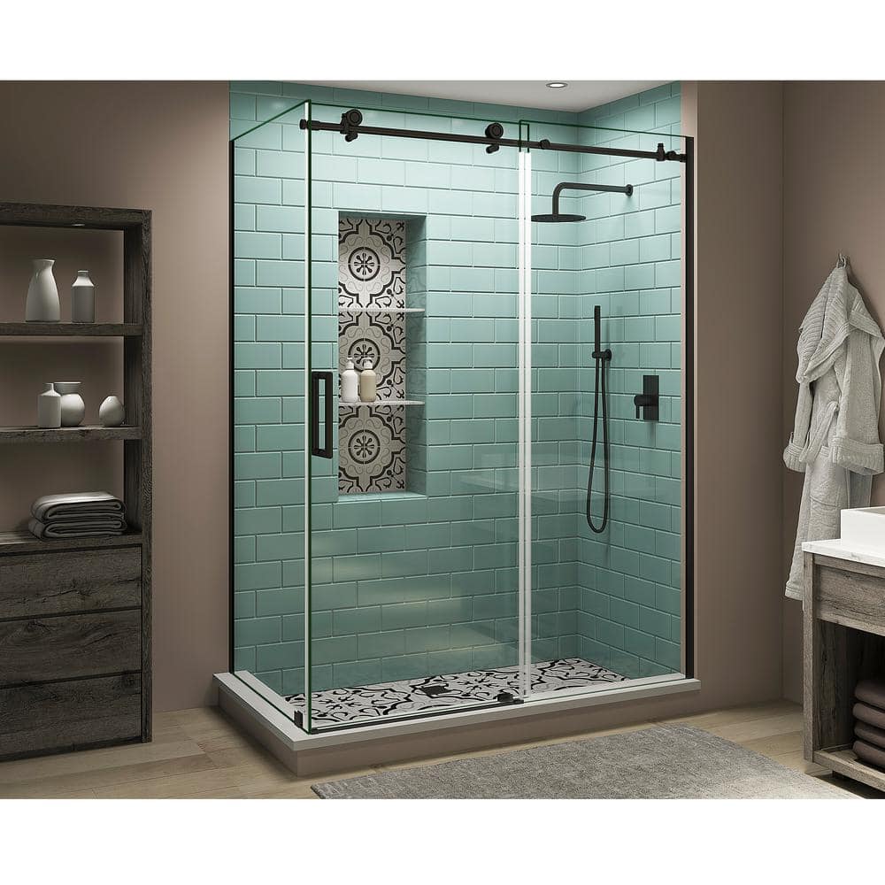 Coraline XL Matte Black Frameless Sliding Shower Enclosure with Clear Glass
