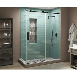 Coraline XL 44 in. - 48 in. x 36 in. x 80 in. Frameless Corner Sliding Shower Enclosure Clear Glass in Matte Black Left