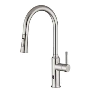 Single Handle Pull Down Sprayer Kitchen Faucet with Touchless Sensor in Brushed Nickel