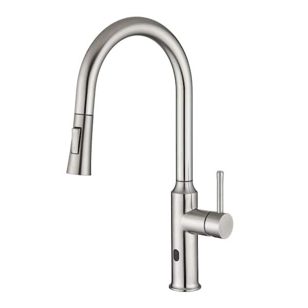 Flynama Single Handle Pull Down Sprayer Kitchen Faucet with Touchless Sensor in Brushed Nickel