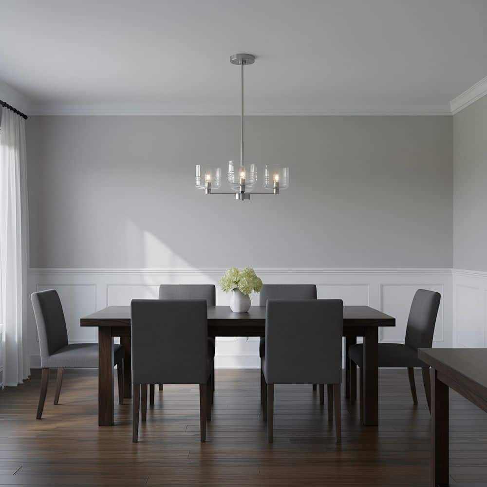 Lochdale 17.88 in. W x 10.25 in. H 3-Light Brushed Nickel Modern Chandelier with Clear Ribbed Glass Shades price history on PriceWatchPro