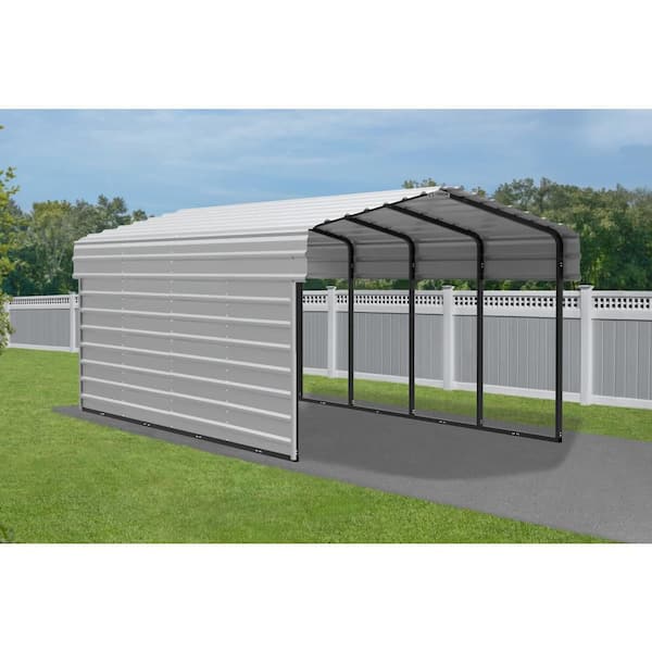 Arrow 10 ft. W x 20 ft. D x 7 ft. H Eggshell Galvanized Steel Carport with 1-Side Wall Kit