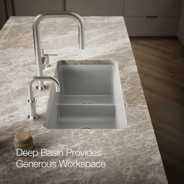 KOHLER Cairn Matte Grey Granite Composite 33 .5 in. Double Bowl
