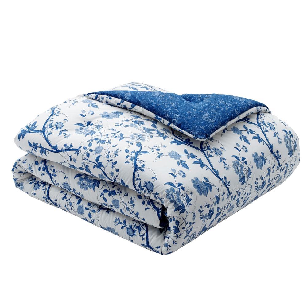 Elise Blue and White Cotton Floral Full/Queen Duvet Cover Set