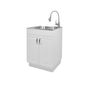 24 in. W x 21 in. D x 34 in. L Stainless Steel Laundry/Utility Sink with Faucet and Cabinet in White