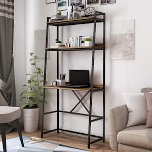 Sorvino 36 in. Matte Black Coating and Brown Writing Desk with Bookcase