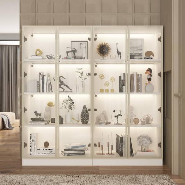 FUFU&GAGA White Wood 31.5 in. W Display Cabinet with Tempered
