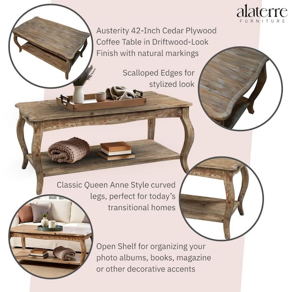Alaterre Furniture Rustic 42 in. Rectangle Wood Coffee Table with
