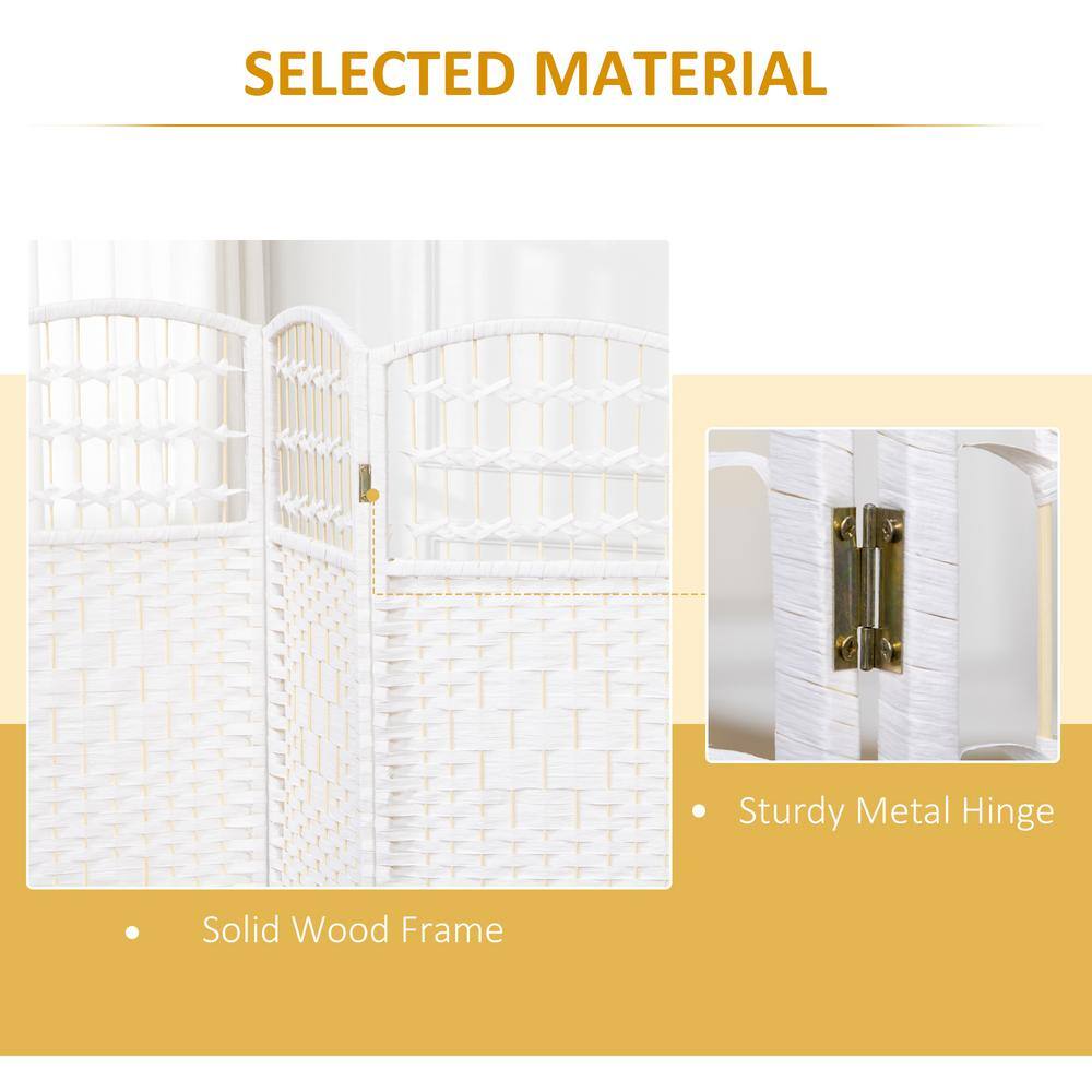 White 6-Panel Handwoven Folding Privacy Screen