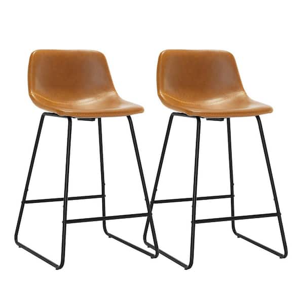 Faux Leather Bar Stools Metal Frame Counter Height Bar Stools (Set of 2)