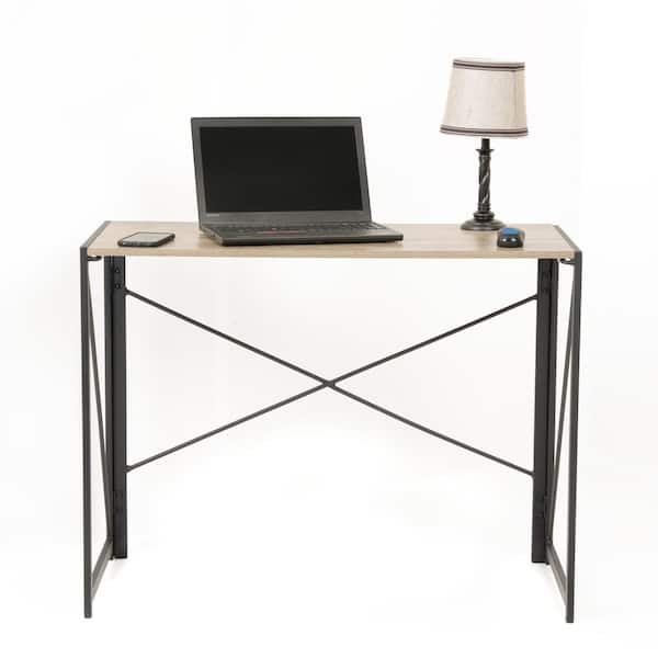 StyleWell 30 in. Rectangular Black Metal Folding Writing Desk with Grey Wood Top