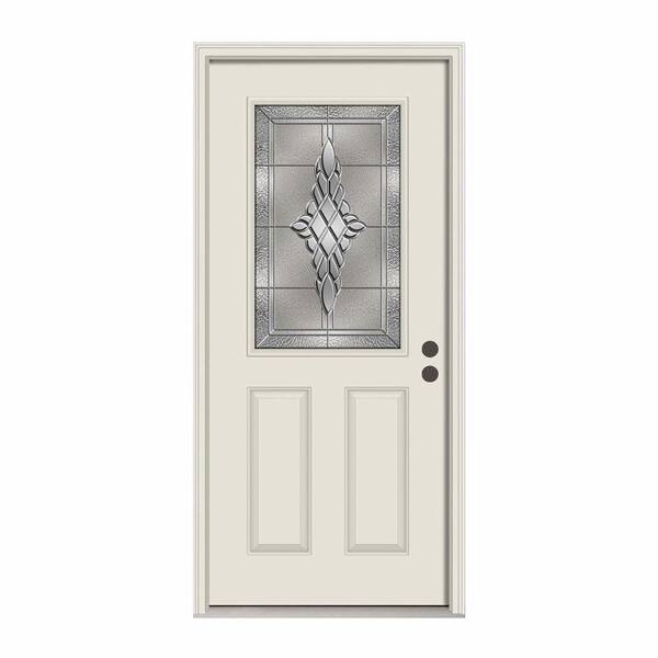 JELD-WEN 36 in. x 80 in. 1/2 Lite Hadley Primed Steel Prehung Left-Hand Inswing Front Door w/Brickmould