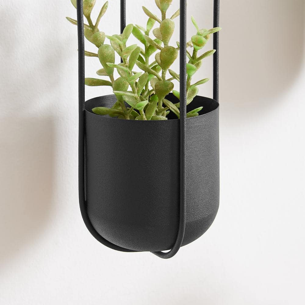 Modern Black Metal Oval Wall Hanging Planter Set
