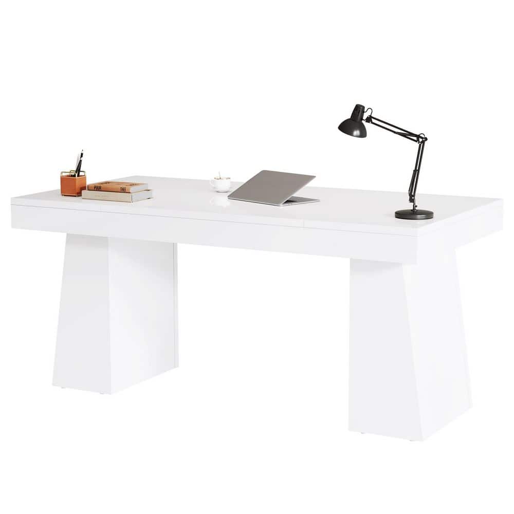 Moronia 55 in. Rectangle White Engineered Wood Executive Desk with Strong Support, Computer Table Office Desk