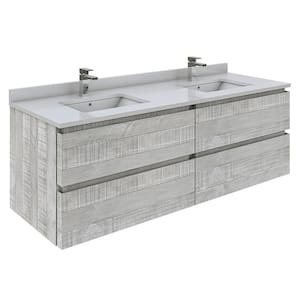 Formosa 60 in. W x 20 in. D x 20 in. H Bath Vanity in Ash with Vanity Top in White with 2 White Sinks