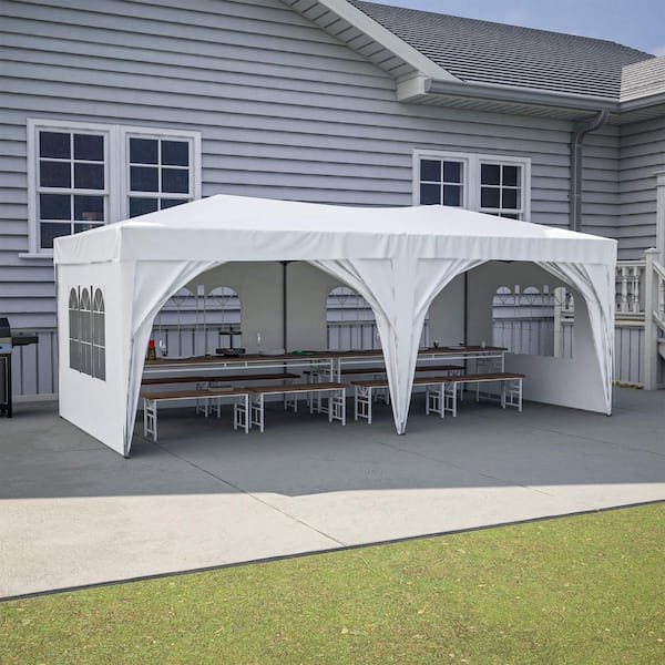 HOTEBIKE 10 ft. x 20 ft. Outdoor Canopy Portable Party Tent with 6-Removable Sidewalls Plus Carry Bag Plus 4-pcs Weight Bag White
