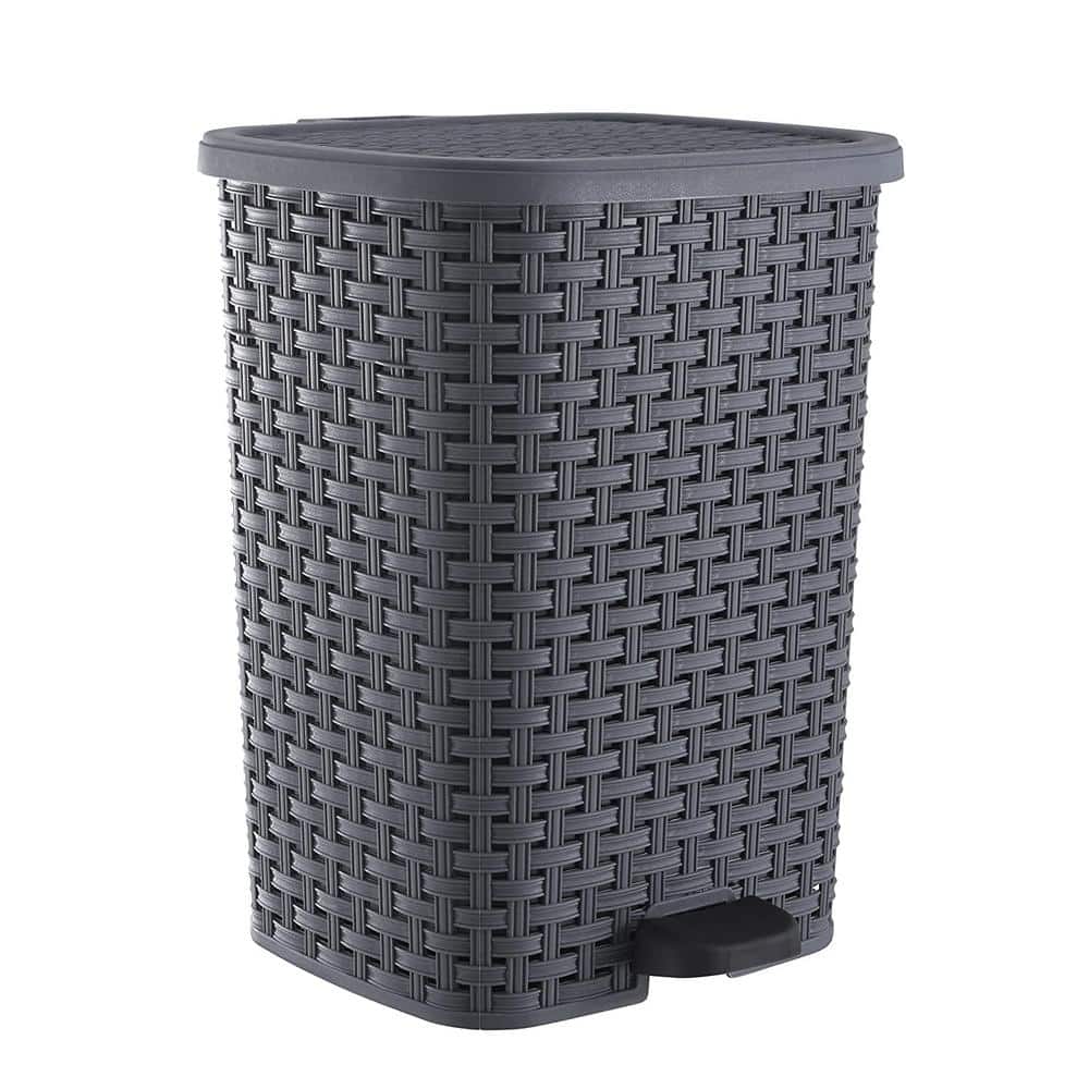 SUPERIO 6.8 Gal. Grey Plastic Rattan Step On Trash Can 1022 - The Home ...