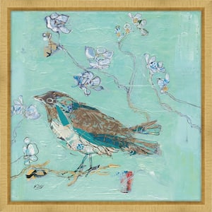 Aqua Bird with Teal Framed Giclee Bird Art Print 21 in. x 21 in.