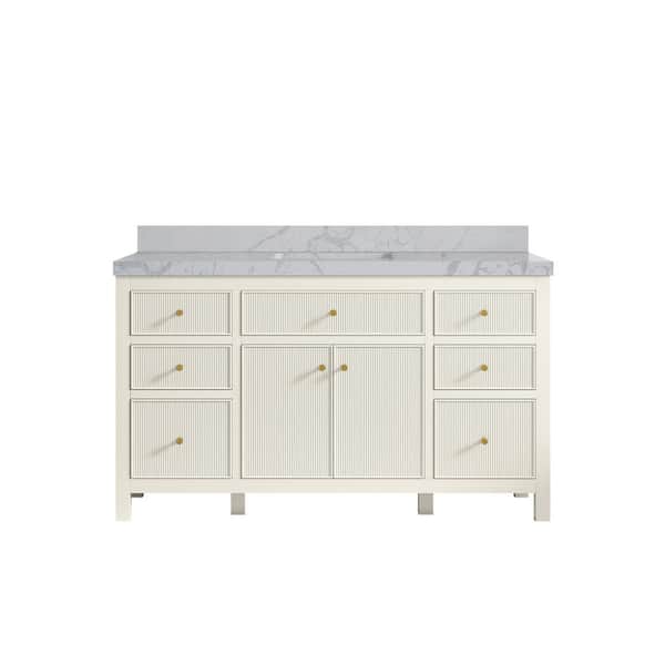 Willow Collections Sonoma 60 in. Single Sink Freestanding Alabaster Bath Vanity with Venatino Qt. Top Unassembled