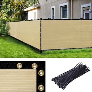 6 ft. H x 25 ft. W Beige Fence Outdoor Privacy Screen with Black Edge Bindings and Grommets