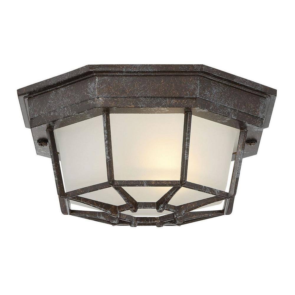 Rustic Bronze Frosted Glass Outdoor Flush Mount Light