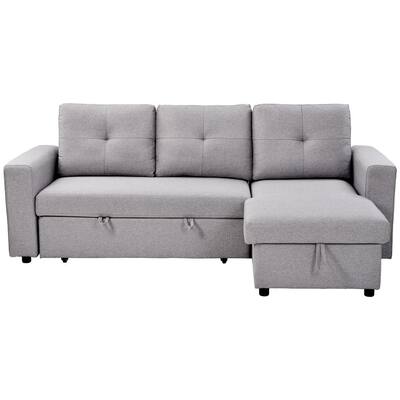 90 in. W Gray Reversible L-Shaped Polyester Full Sectional Storage Corner Sofa Bed with 3-Seats