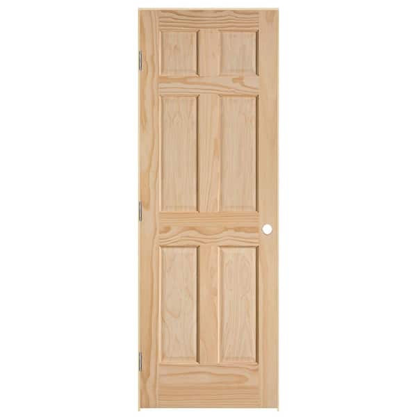 Masonite 24 in. x 80 in. Right-Handed Smooth 6-Panel Solid Core Unfinished Pine Single Prehung Interior Door with Flat Jamb