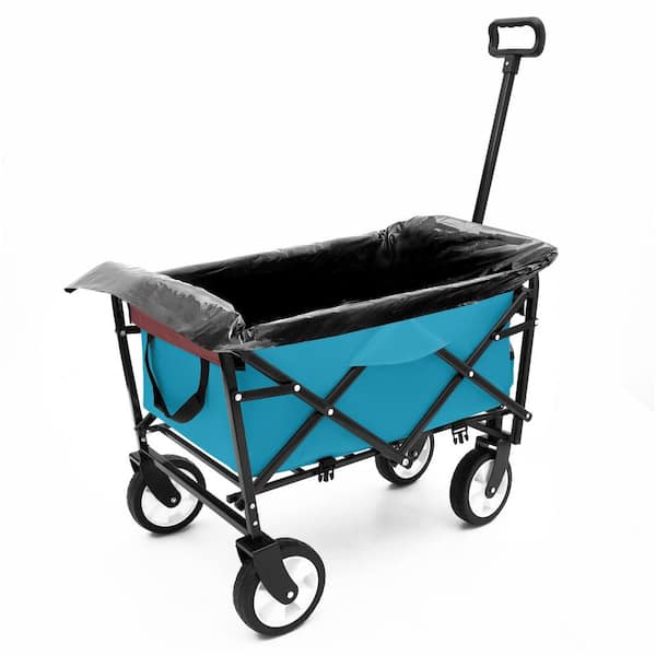 Otryad 9.7 cu. ft. Fabric Collapsible Garden Cart, Heavy Duty Beach Wagon Camping Grocery Cart w/3 Plastic Liner Bags, Cyan