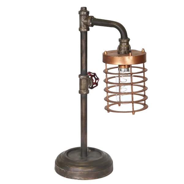 18 in. Brown Metal Lantern Traditional Pipe Bo Table Lamp