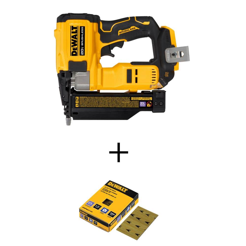 DEWALT ATOMIC 20V MAX Lithium Ion Cordless 23 Gauge Pin Nailer Tool Only  and 1/2 in. x 23 Gauge Pin Nails 2000 Pieces DCN623BW23150 The Home  Depot