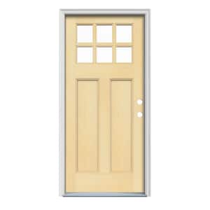 36 in. x 80 in. Craftsman 6-Lite Unfinished Fir Prehung Front Door with Unfinished AuraLast Jamb and Brickmould