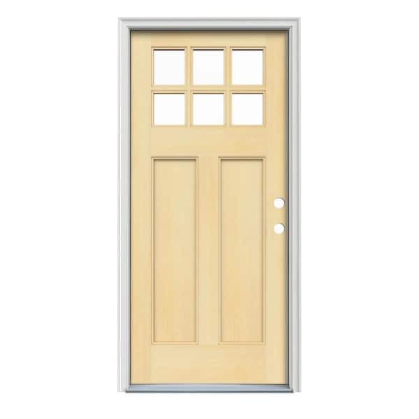 JELD-WEN 36 in. x 80 in. Craftsman 6-Lite Unfinished Fir Prehung Front Door with Unfinished AuraLast Jamb and Brickmould