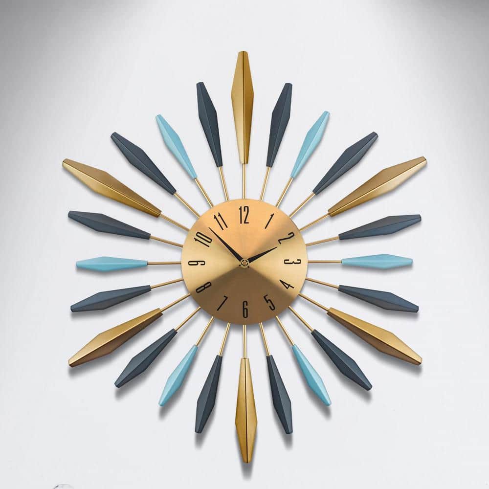 Johnson 掛け時計 27.6 in. Gold Large Mid Century Wall Clock NYEH78G474 - The Home Depot