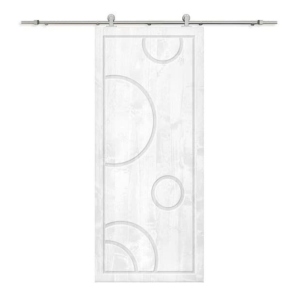 CALHOME 30 in. x 80 in. White Stained Pine Wood Modern Interior Sliding Barn Door with Hardware Kit