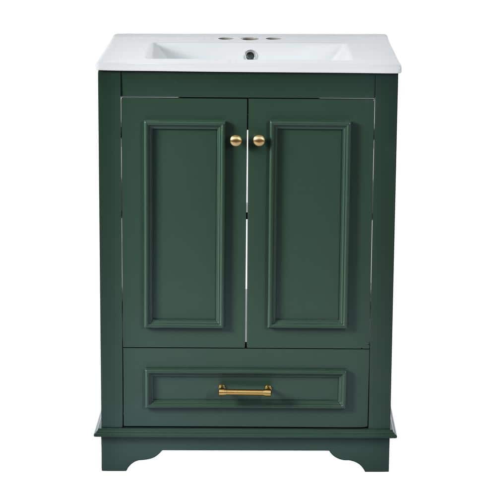24.2 in. W x 18.3 in. D x 33 in. H Freestanding Bath Vanity Set in Green with White Ceramic Top price history on PriceWatchPro