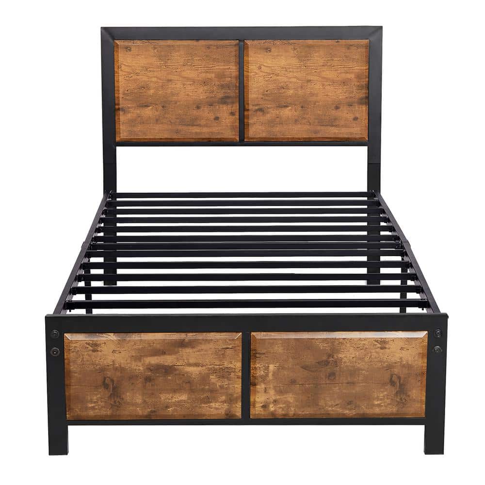 VECELO Twin Size Platform Metal Bed Frame with Wooden Headboard and ...