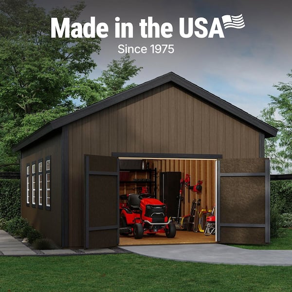 Professionally Assembled Camden 16 ft. W x 20 ft. D Wood Garden Shed Storage-Driftwood Shingles (320 sq. ft.)