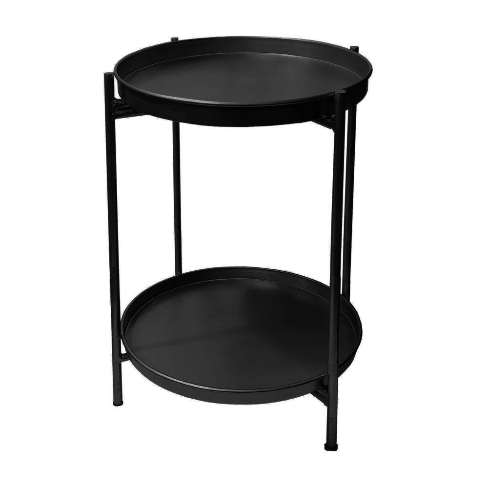 15" Black Metal Round Tray Top Side Table with Foldable Legs