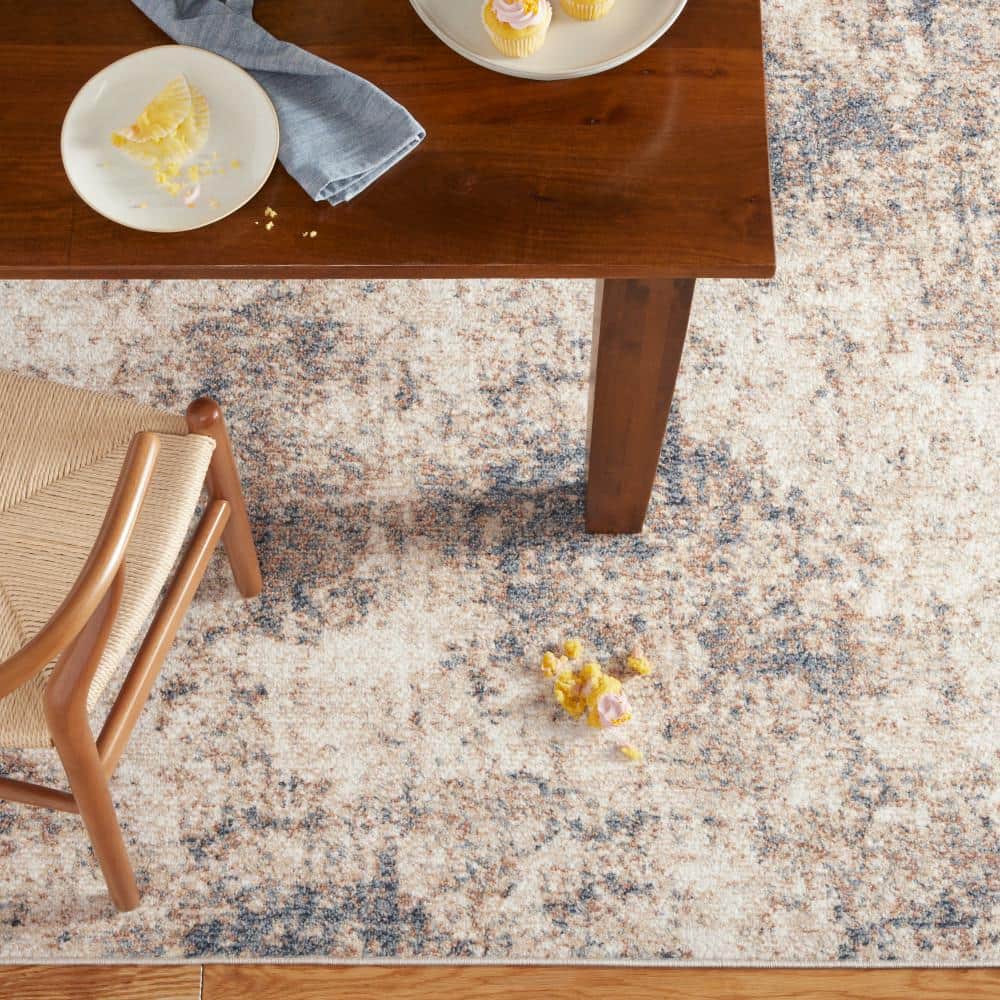 Brown and Beige Abstract Cloud Washable Runner Rug with Non-Slip Backing