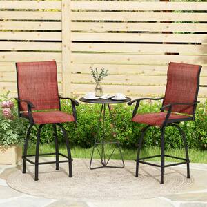 2-Pieces Swivel Metal Frame Outdoor Bar Stools Height Patio Garden Chairs All-Weather Patio Furniture Red